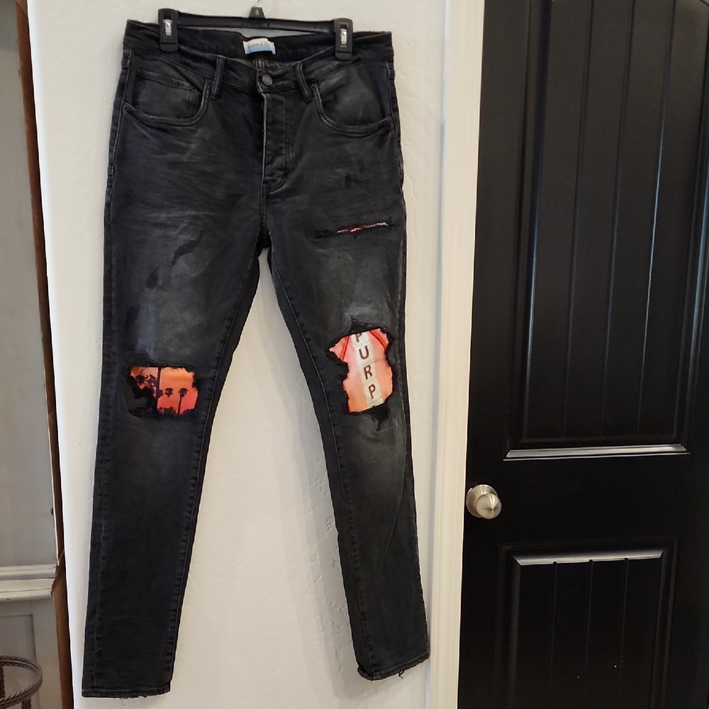 Trendy Black Patched Men's Skinny Jeans